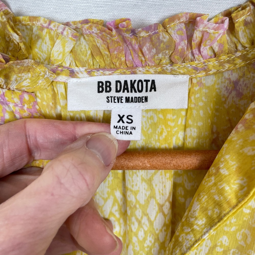 BB Dakota Steve Madden Yellow Lavender Tiered Midi Dress Size XS Garden Party - Picture 4 of 9